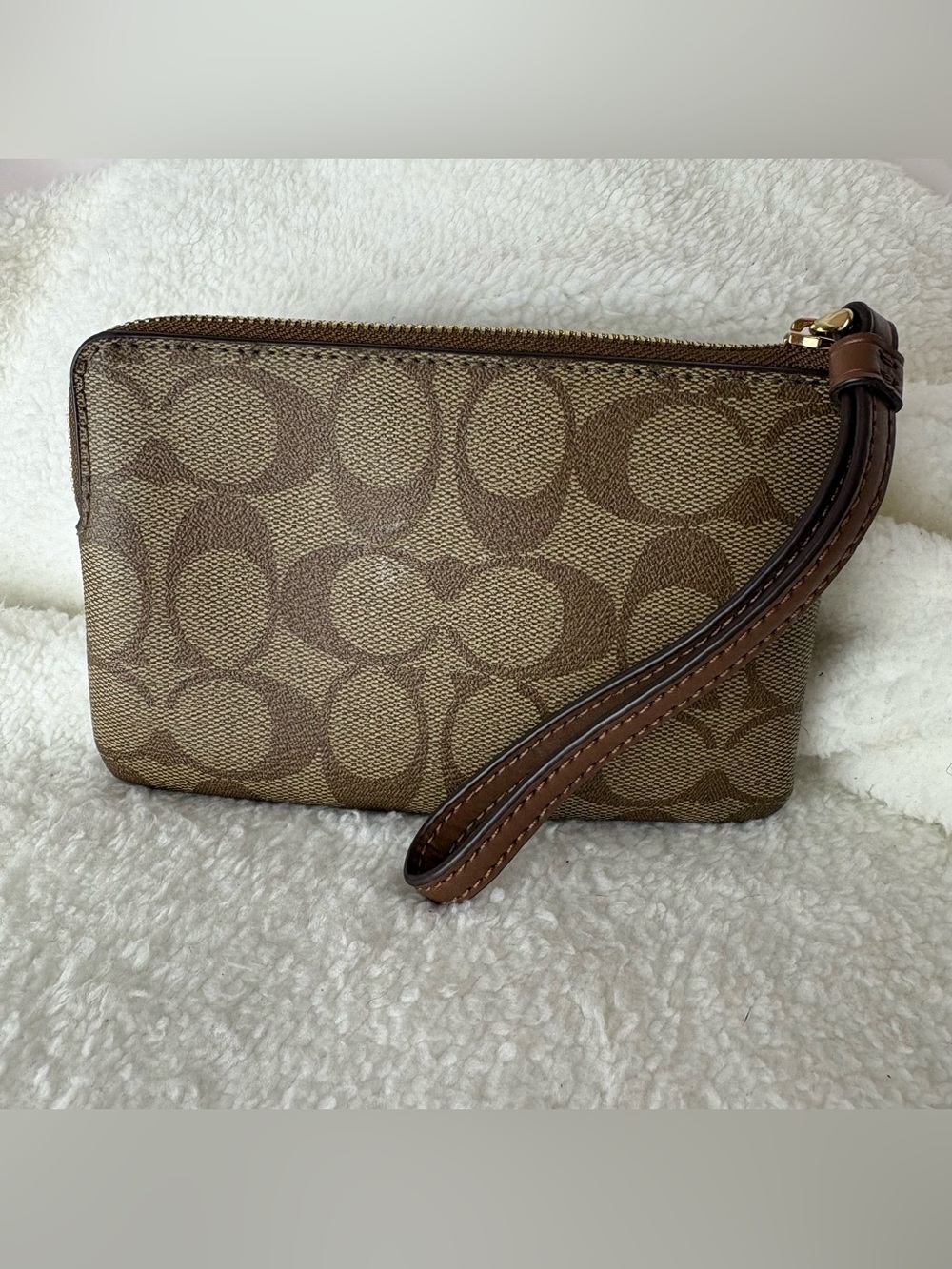 Coach Brown Signature Wristlet with Leather Stripe - Picture 2 of 7